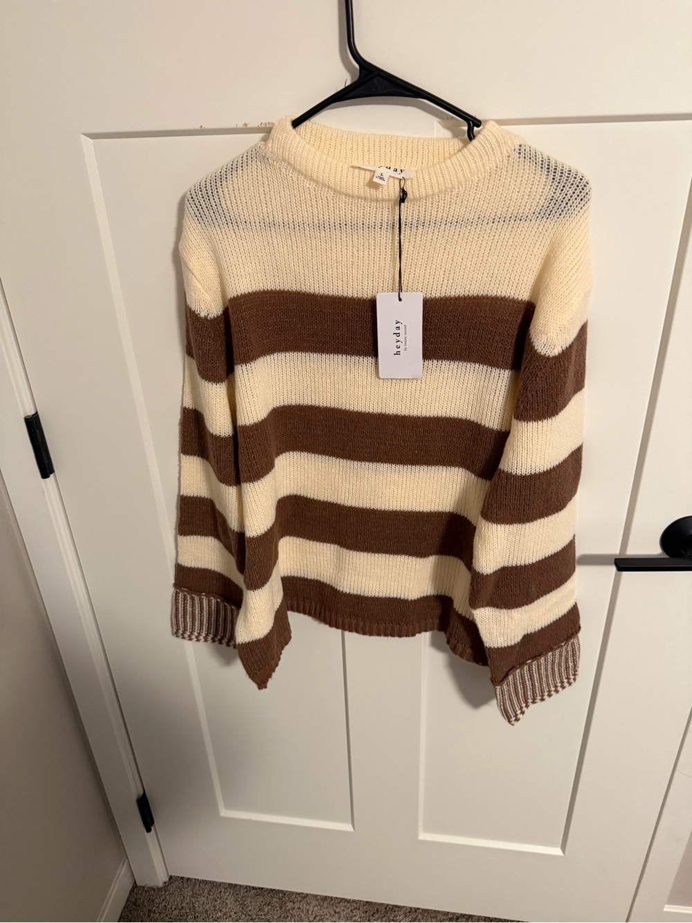 heyday Striped Crewneck Sweater in Cream & Brown